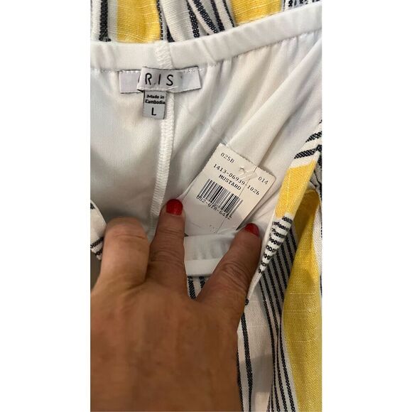 IRIS Linen Blend Yellow Stripe Crop Top Womens SZ L New With Tags - Picture 6 of 13